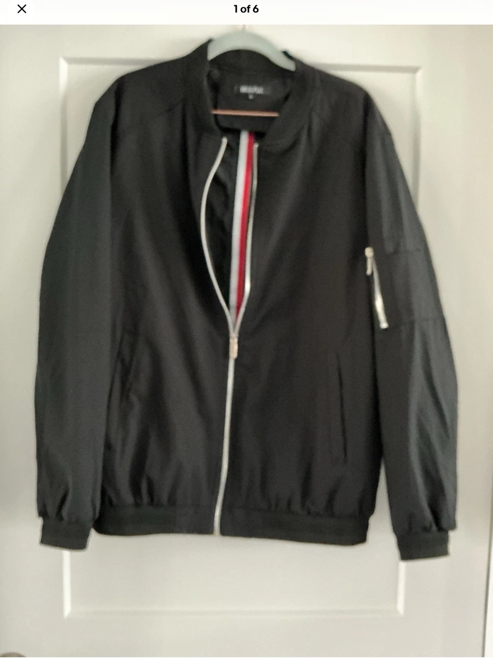 Wulful Bomber Flight style Jacket, Black Men's Size Large full zip Classic style